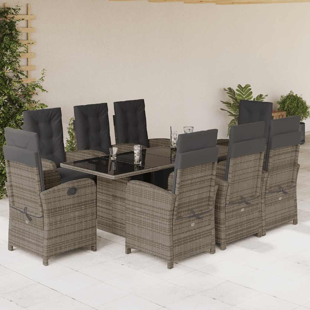 vidaXL 7-delige Tuinset met kussens poly rattan zwart