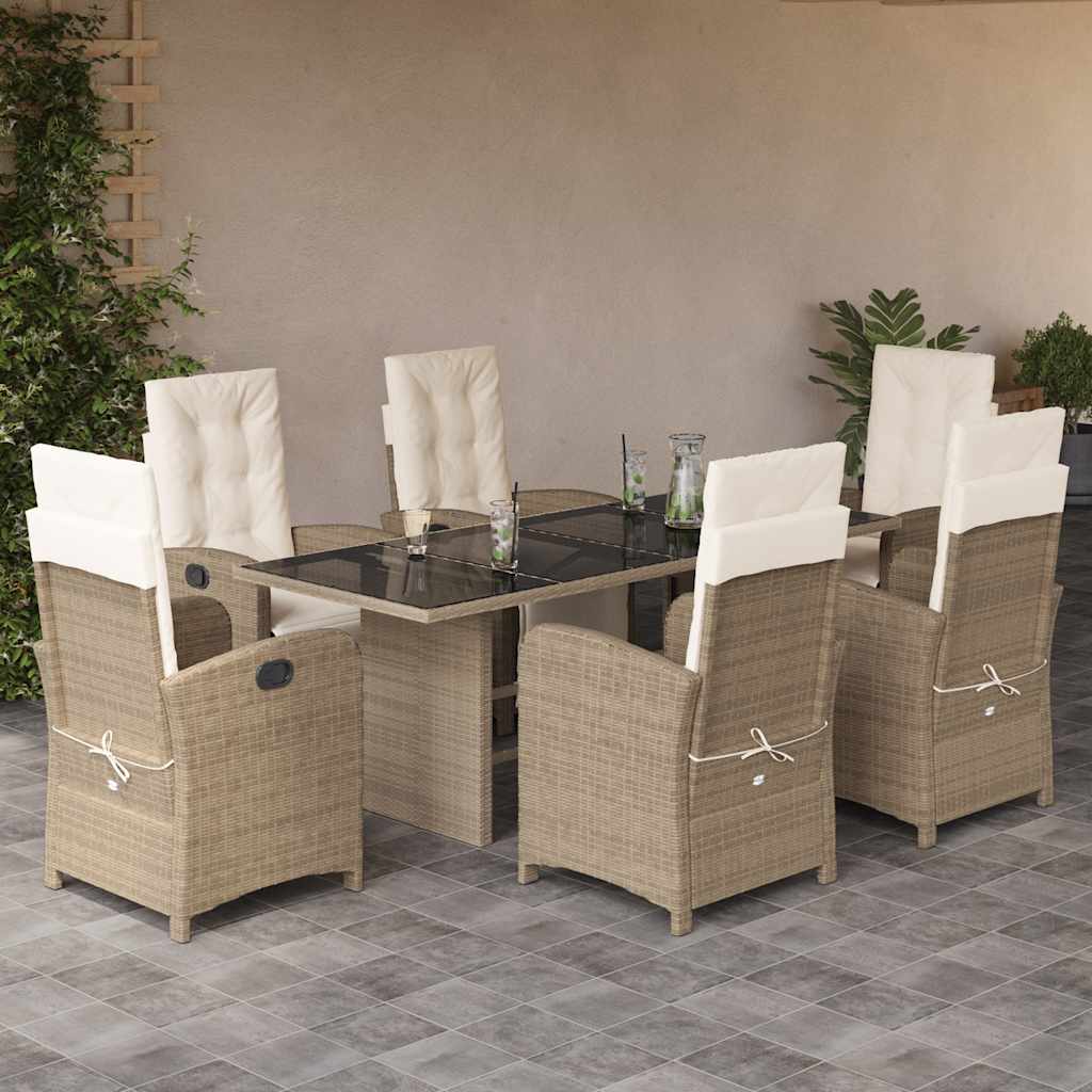 vidaXL 7-delige Tuinset met kussens poly rattan zwart
