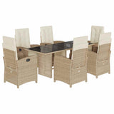 vidaXL 7-delige Tuinset met kussens poly rattan zwart