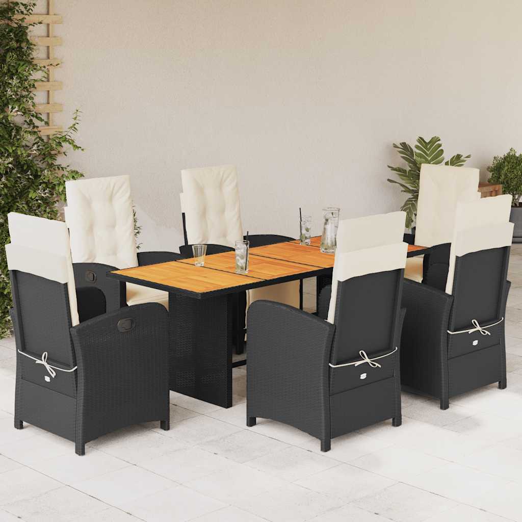 vidaXL 7-delige Tuinset met kussens poly rattan zwart