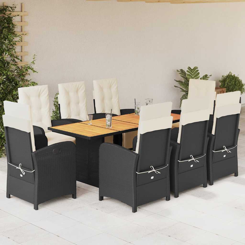 vidaXL 7-delige Tuinset met kussens poly rattan zwart