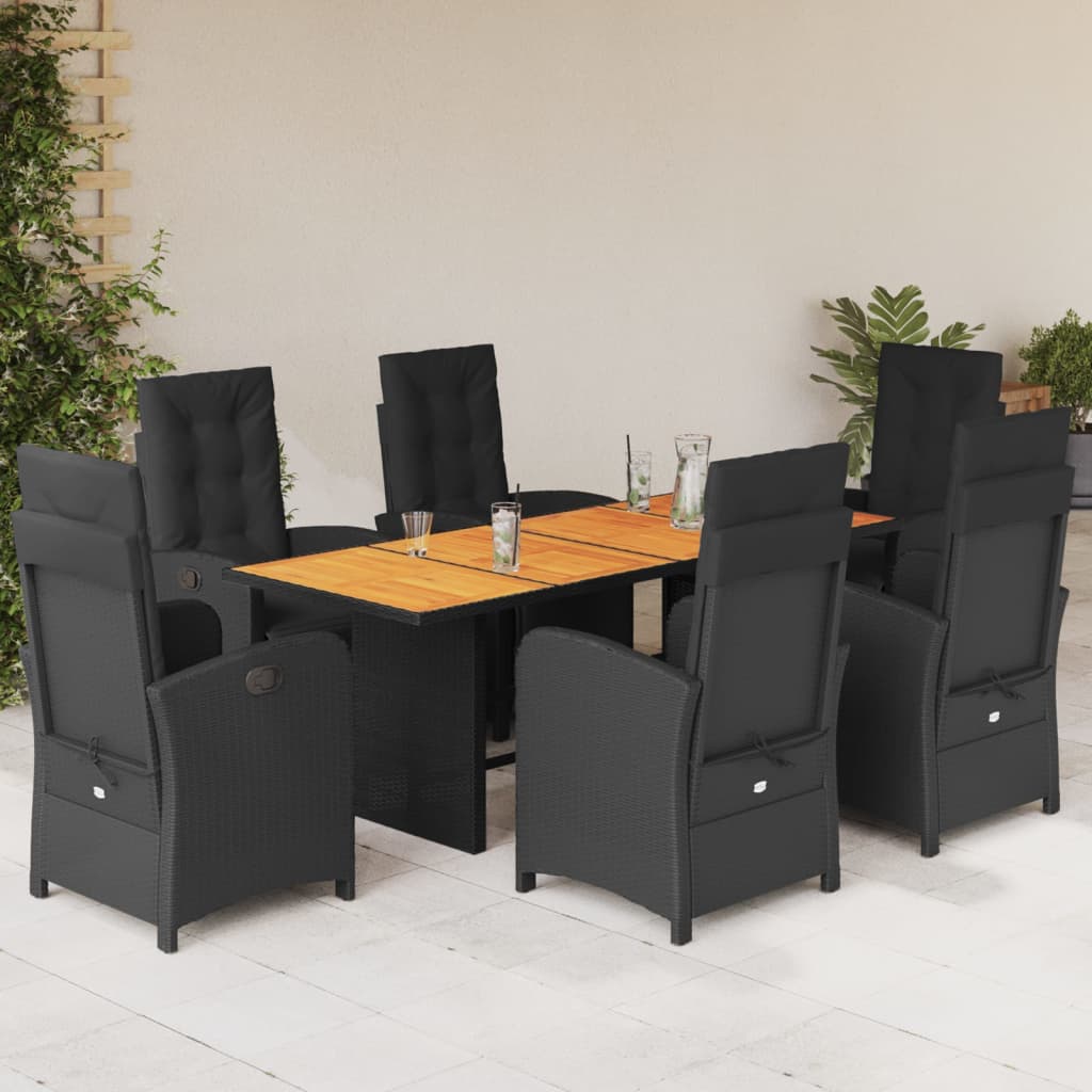 vidaXL 7-delige Tuinset met kussens poly rattan zwart