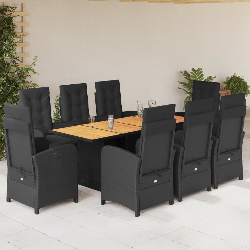 vidaXL 7-delige Tuinset met kussens poly rattan zwart
