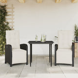 vidaXL 3-delige Bistroset met kussens poly rattan zwart
