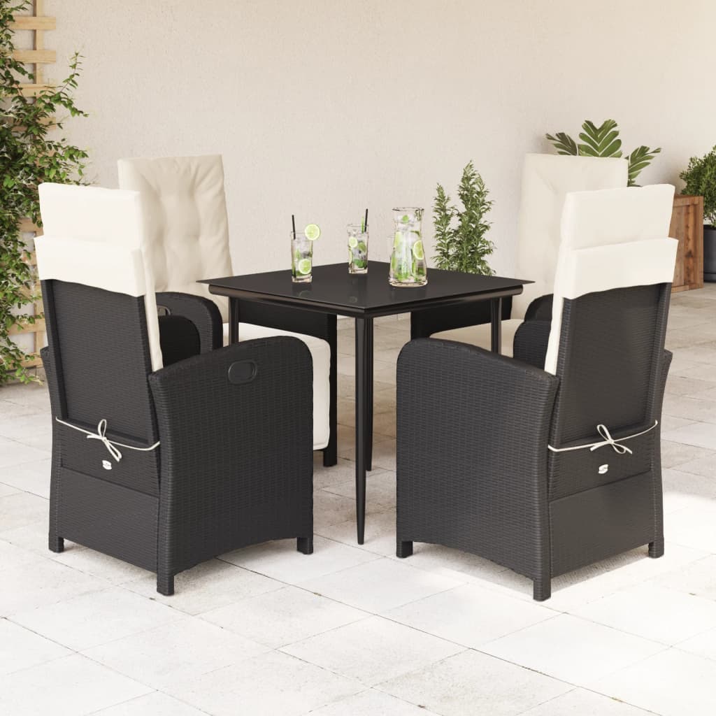 vidaXL 3-delige Bistroset met kussens poly rattan zwart