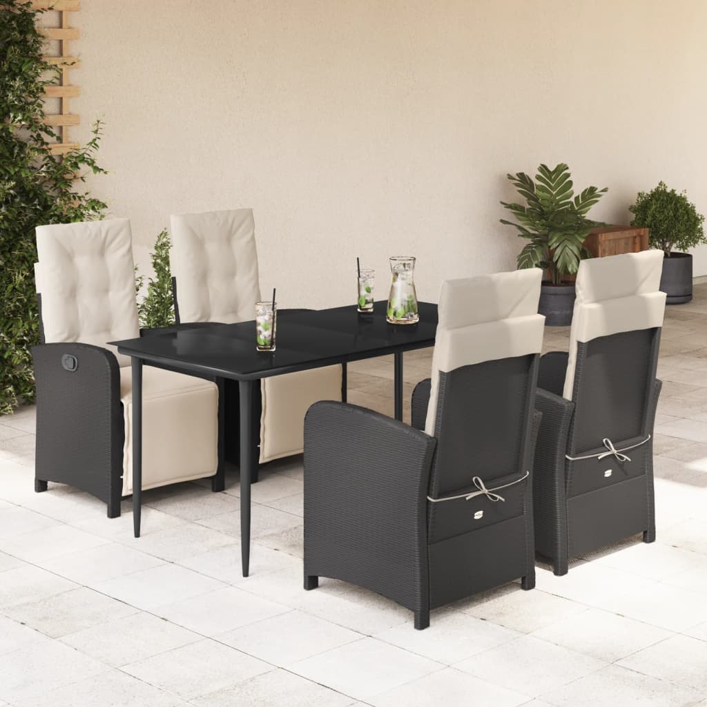 vidaXL 3-delige Bistroset met kussens poly rattan zwart