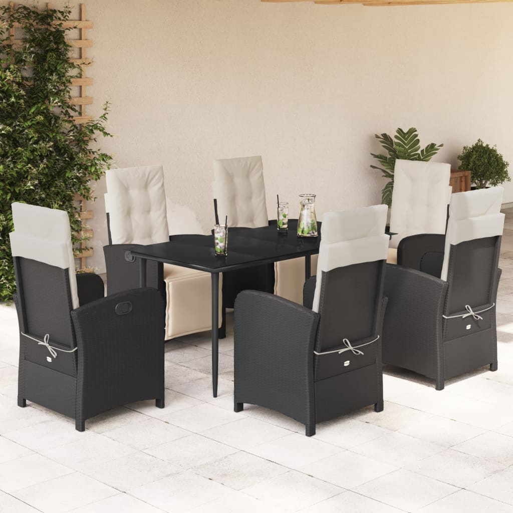 vidaXL 3-delige Bistroset met kussens poly rattan zwart