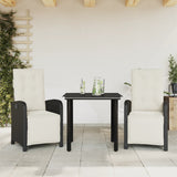 vidaXL 3-delige Bistroset met kussens poly rattan zwart