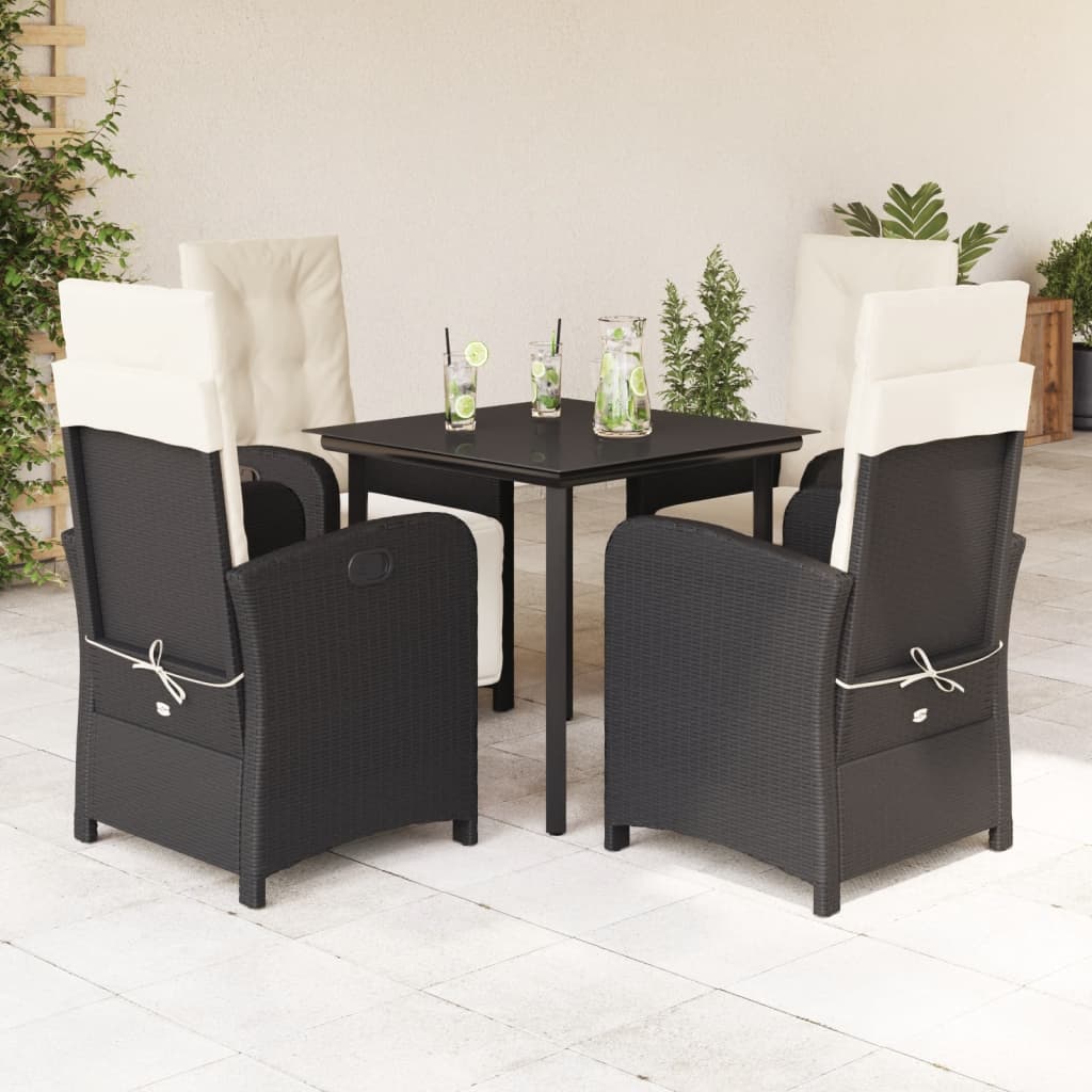 vidaXL 3-delige Bistroset met kussens poly rattan zwart