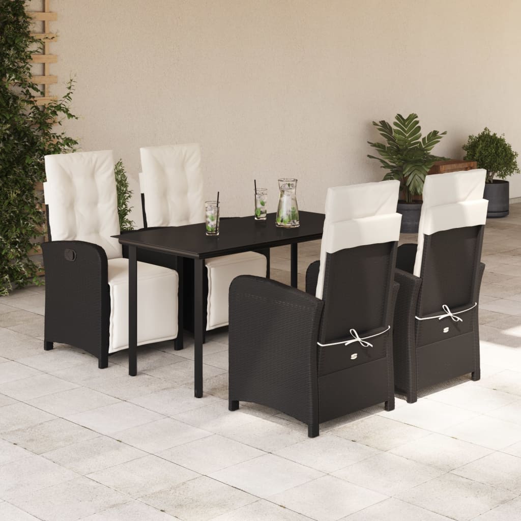vidaXL 3-delige Bistroset met kussens poly rattan zwart
