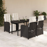 vidaXL 3-delige Bistroset met kussens poly rattan zwart