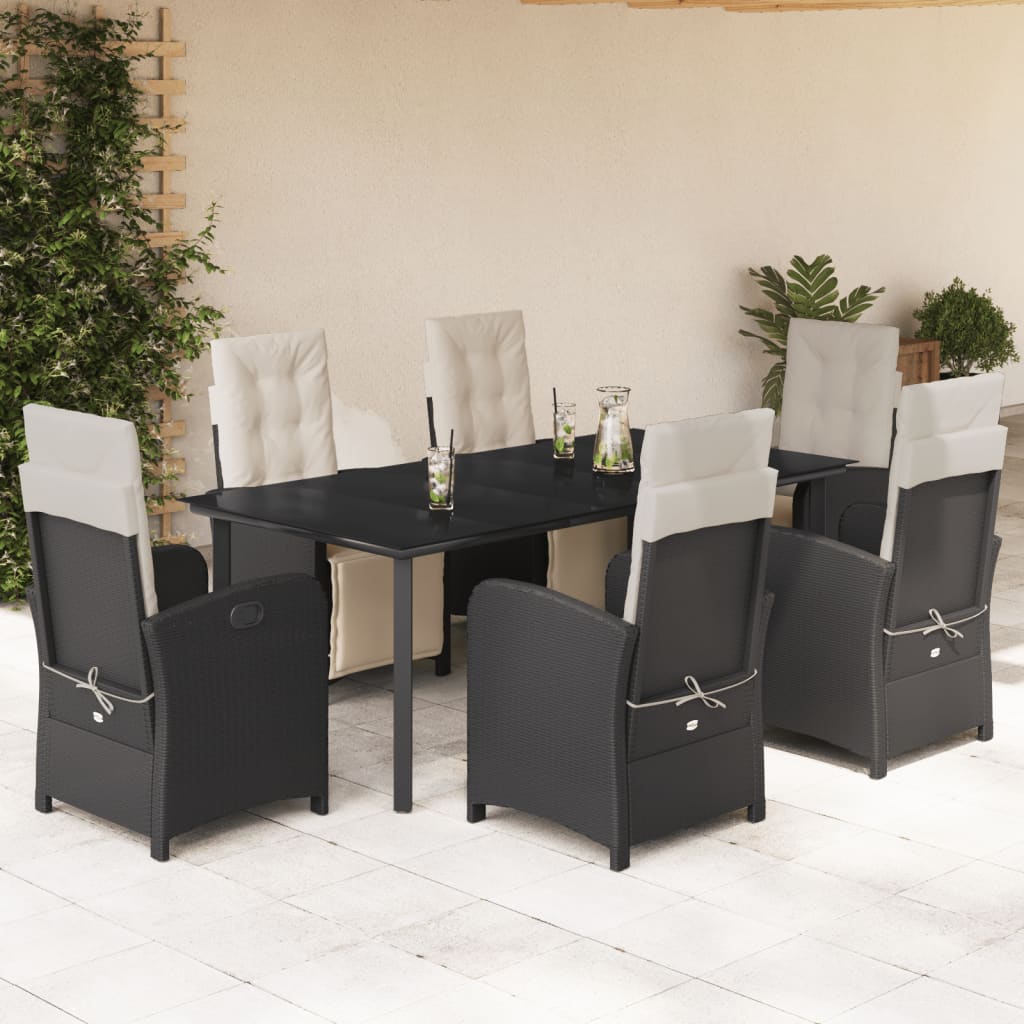 vidaXL 3-delige Bistroset met kussens poly rattan zwart