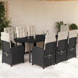 vidaXL 3-delige Bistroset met kussens poly rattan zwart