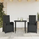 vidaXL 3-delige Bistroset met kussens poly rattan zwart