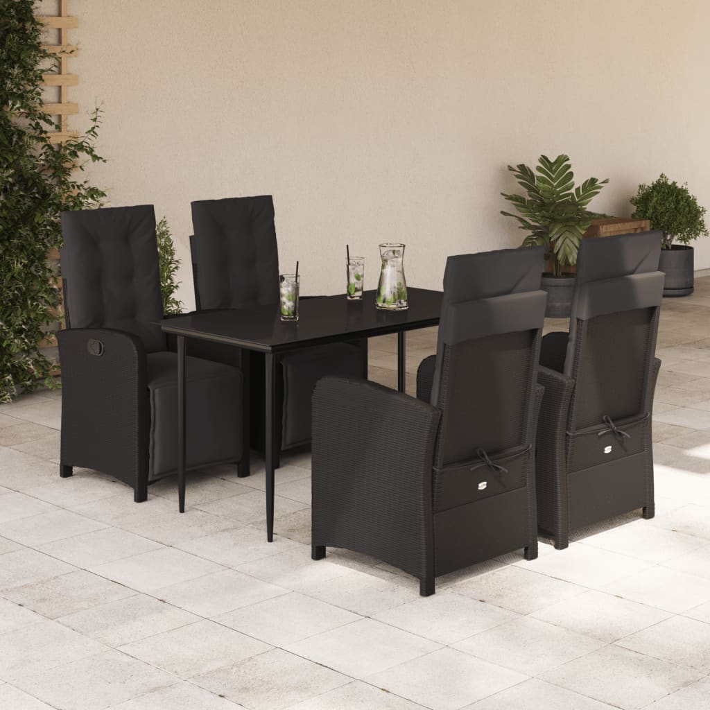 vidaXL 3-delige Bistroset met kussens poly rattan zwart
