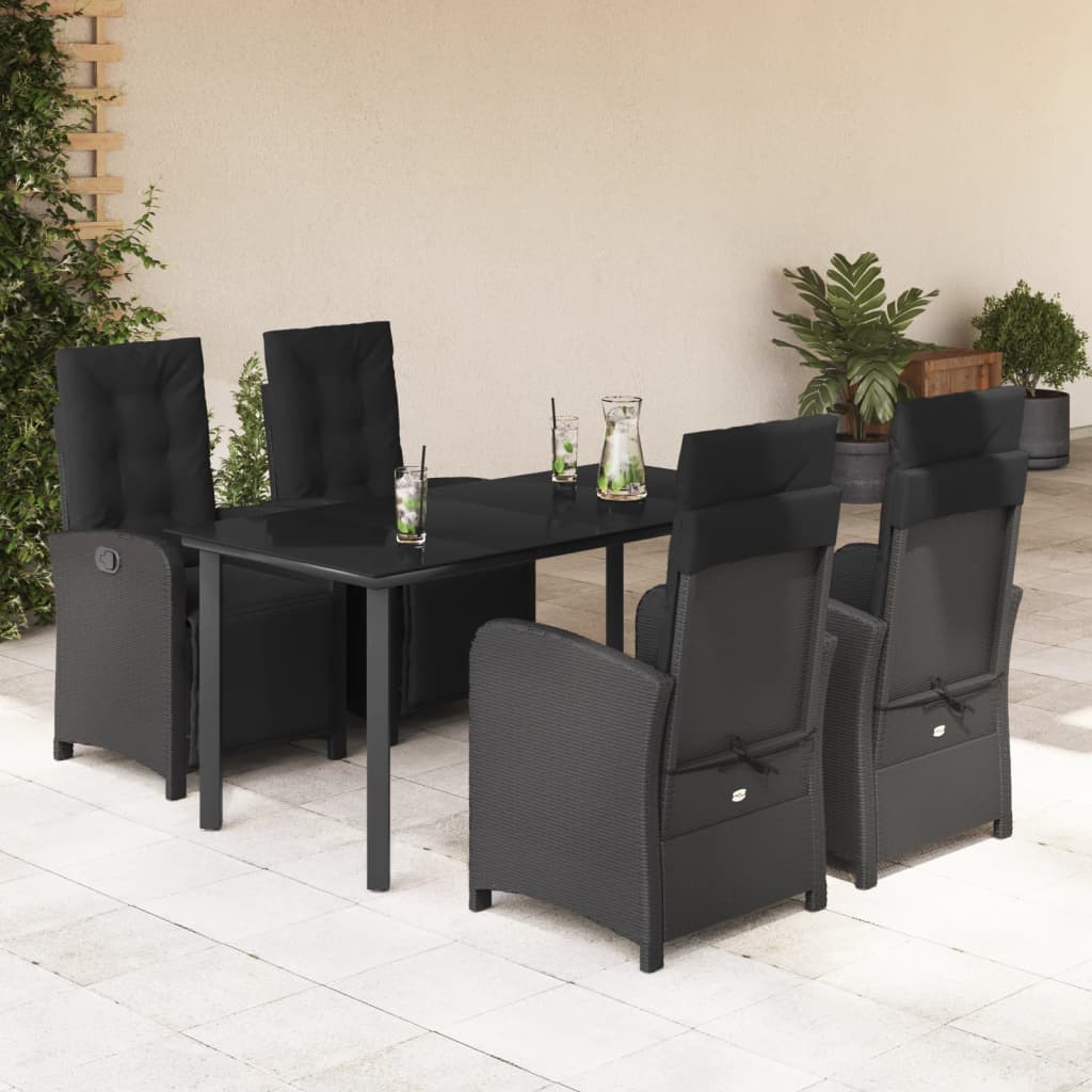 vidaXL 3-delige Bistroset met kussens poly rattan zwart