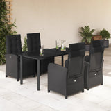 vidaXL 3-delige Bistroset met kussens poly rattan zwart