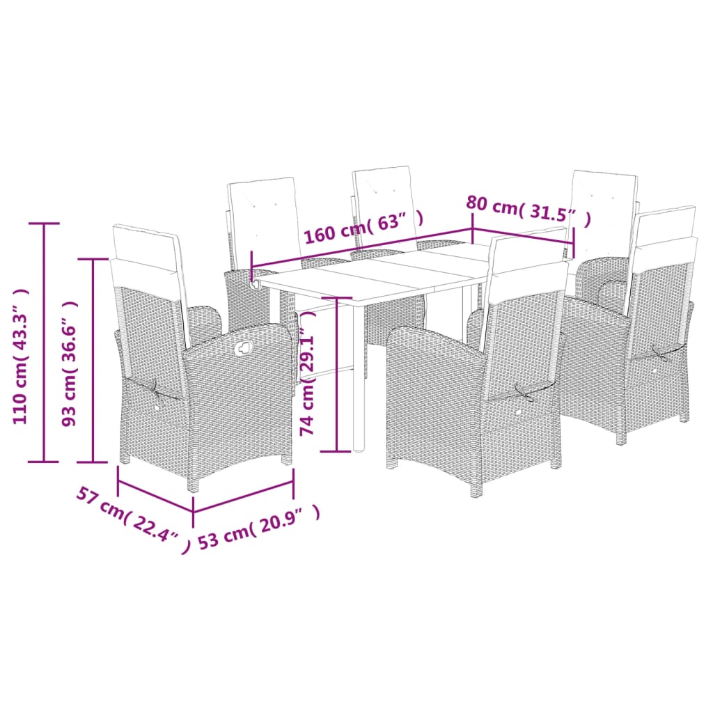 vidaXL 3-delige Bistroset met kussens poly rattan zwart