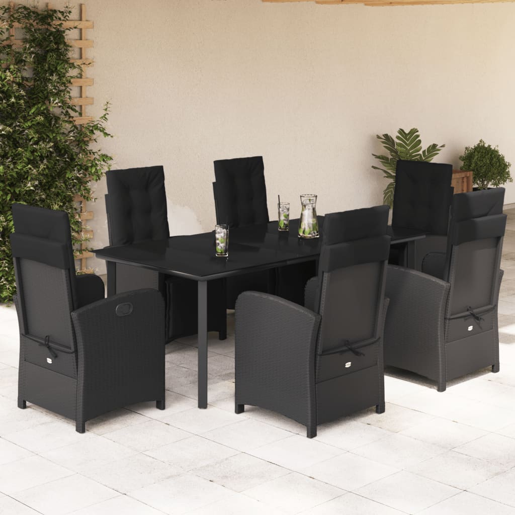 vidaXL 3-delige Bistroset met kussens poly rattan zwart