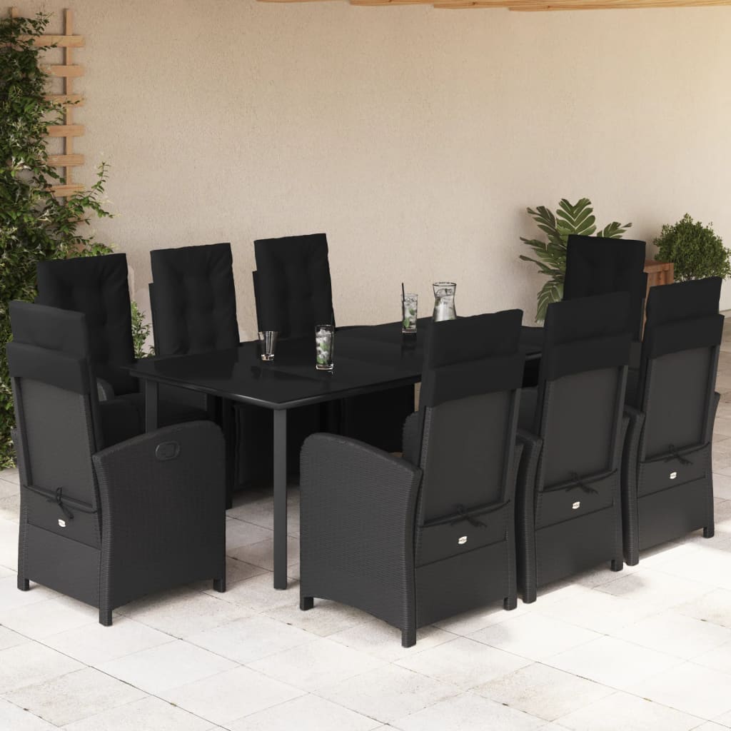 vidaXL 3-delige Bistroset met kussens poly rattan zwart