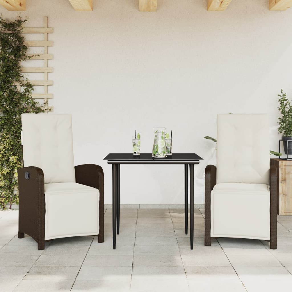 vidaXL 3-Piece Bistro Set with Cushions Poly Rattan Brown