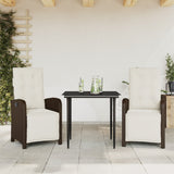 vidaXL 3-Piece Bistro Set with Cushions Poly Rattan Brown