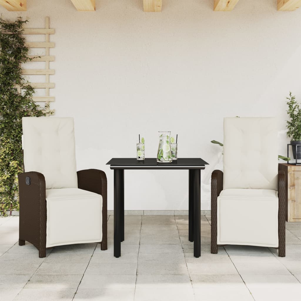 vidaXL 3-Piece Bistro Set with Cushions Poly Rattan Brown