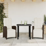 vidaXL 3-Piece Bistro Set with Cushions Poly Rattan Brown