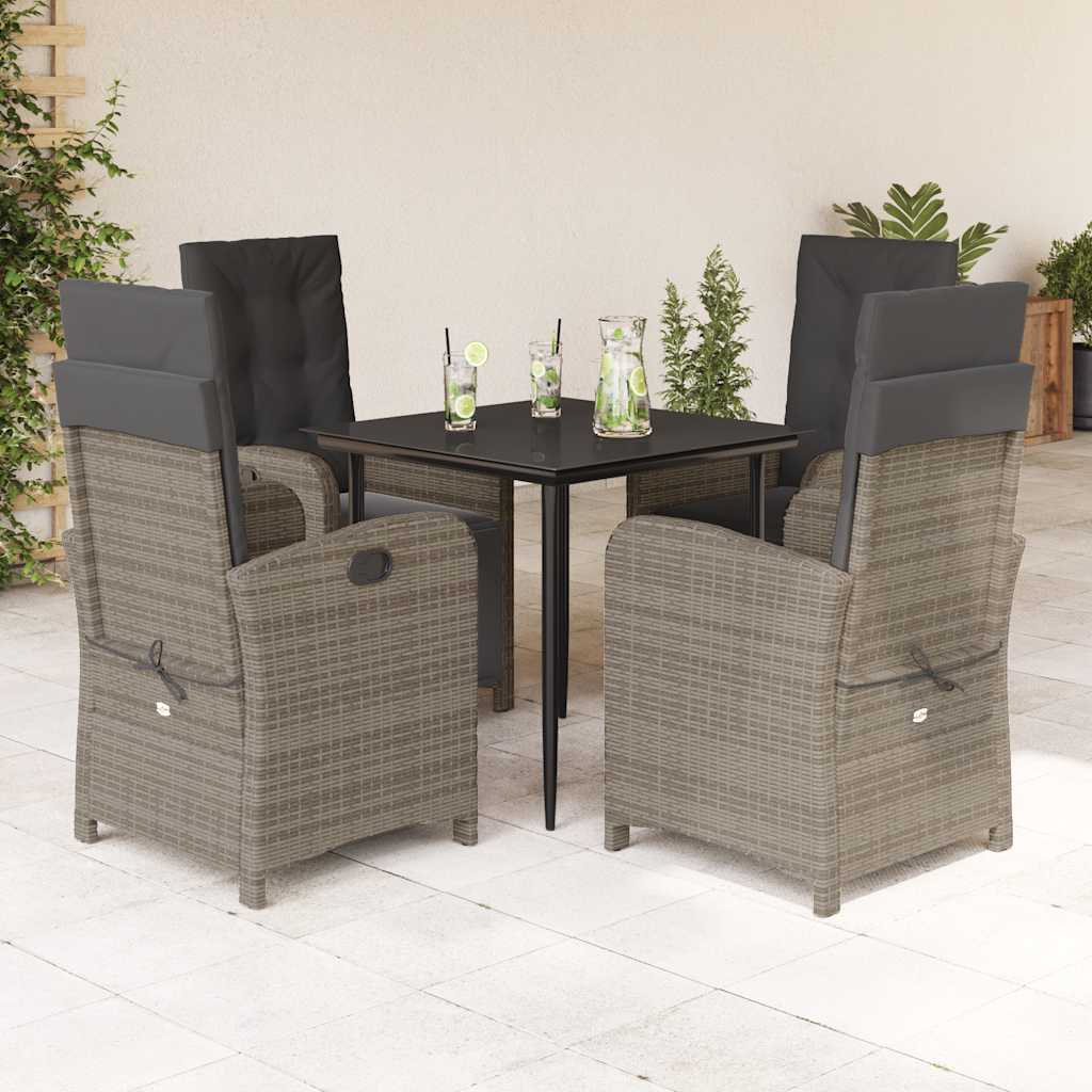 vidaXL 3-delige Bistroset met kussens poly rattan grijs