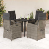 vidaXL 3-delige Bistroset met kussens poly rattan grijs