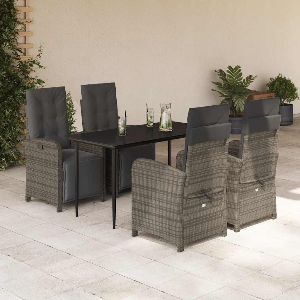 vidaXL 3-delige Bistroset met kussens poly rattan grijs