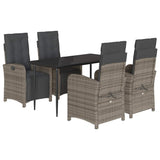 vidaXL 3-delige Bistroset met kussens poly rattan grijs