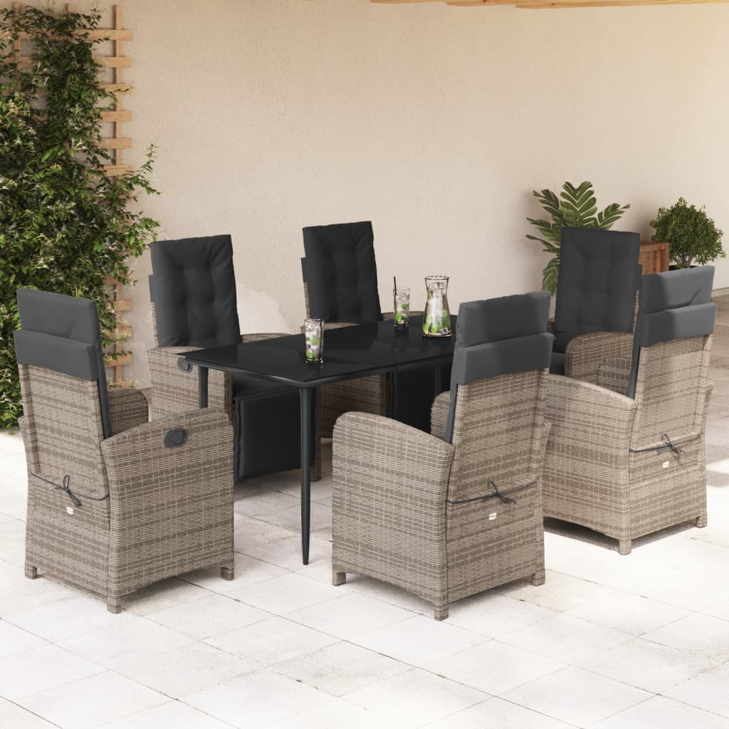 vidaXL 3-delige Bistroset met kussens poly rattan grijs