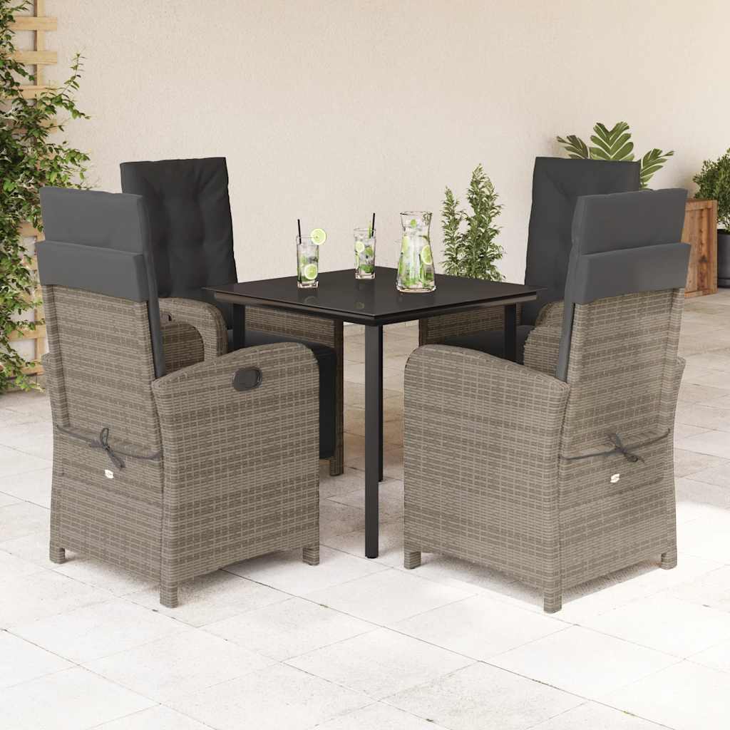 vidaXL 3-delige Bistroset met kussens poly rattan grijs
