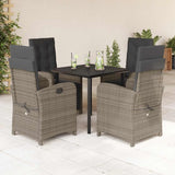 vidaXL 3-delige Bistroset met kussens poly rattan grijs