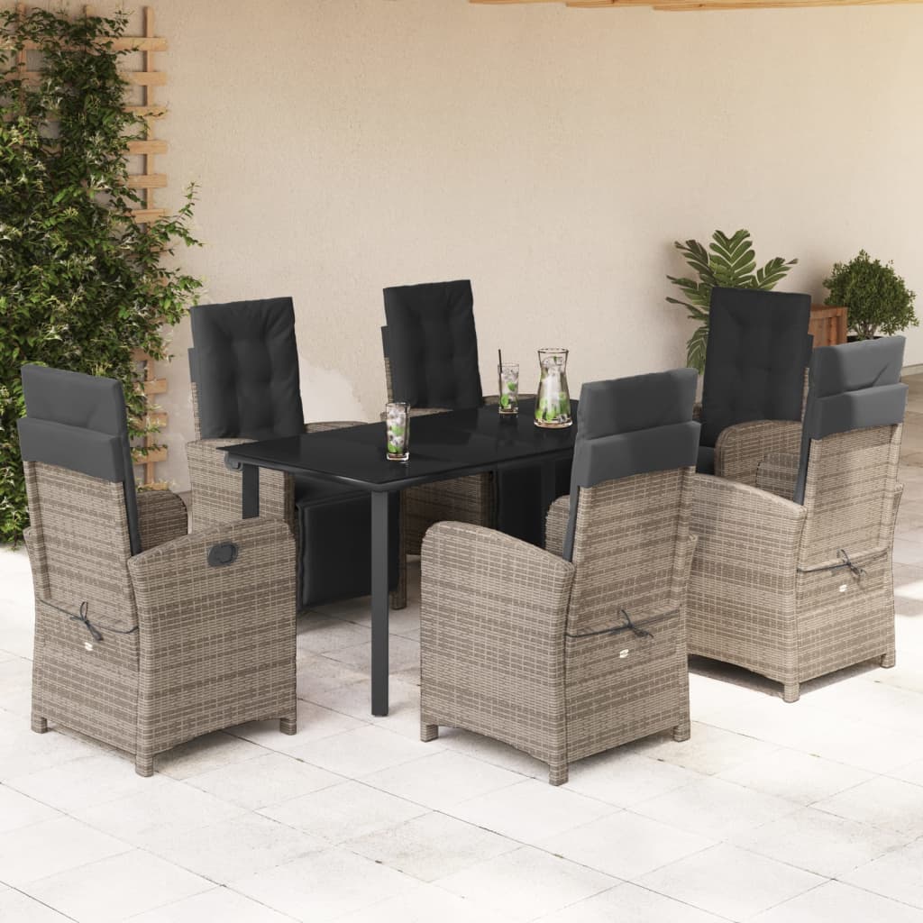 vidaXL 3-delige Bistroset met kussens poly rattan grijs