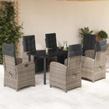 vidaXL 3-delige Bistroset met kussens poly rattan grijs