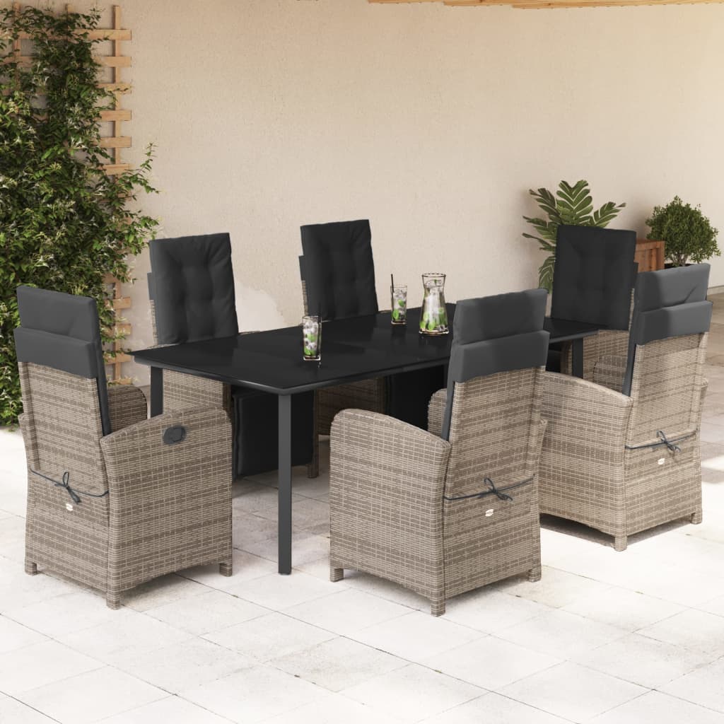 vidaXL 3-delige Bistroset met kussens poly rattan grijs