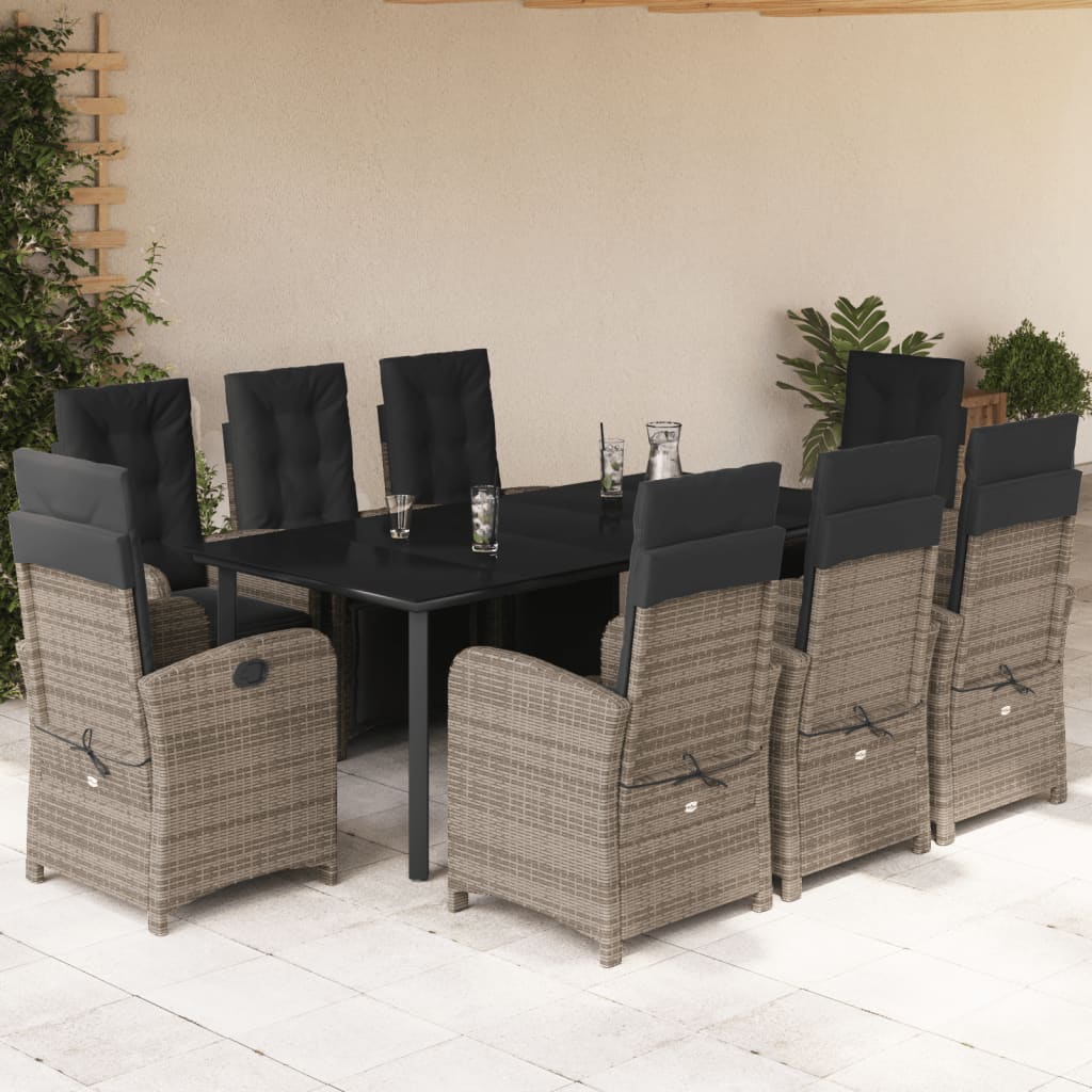 vidaXL 3-delige Bistroset met kussens poly rattan grijs