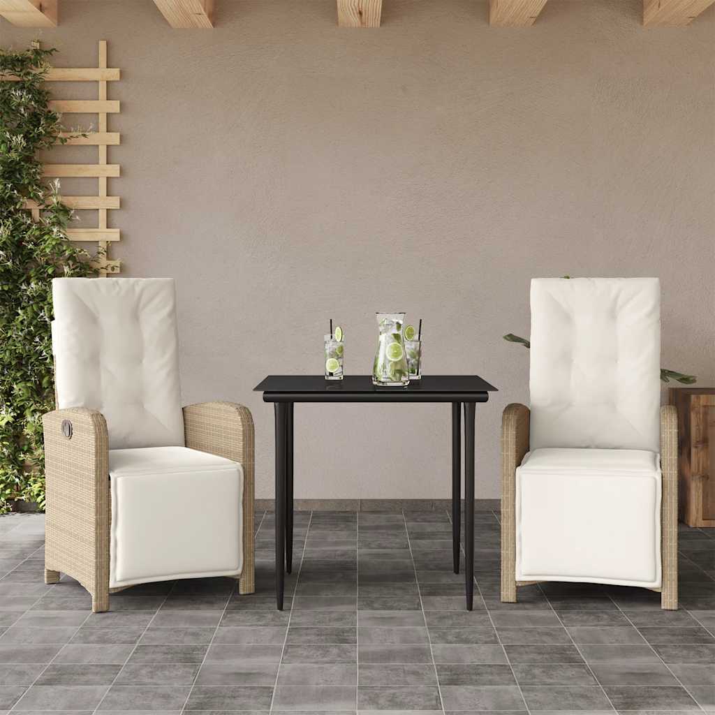 vidaXL 3-delige Bistroset met kussens poly rattan beige