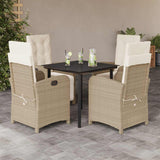 vidaXL 3-delige Bistroset met kussens poly rattan beige