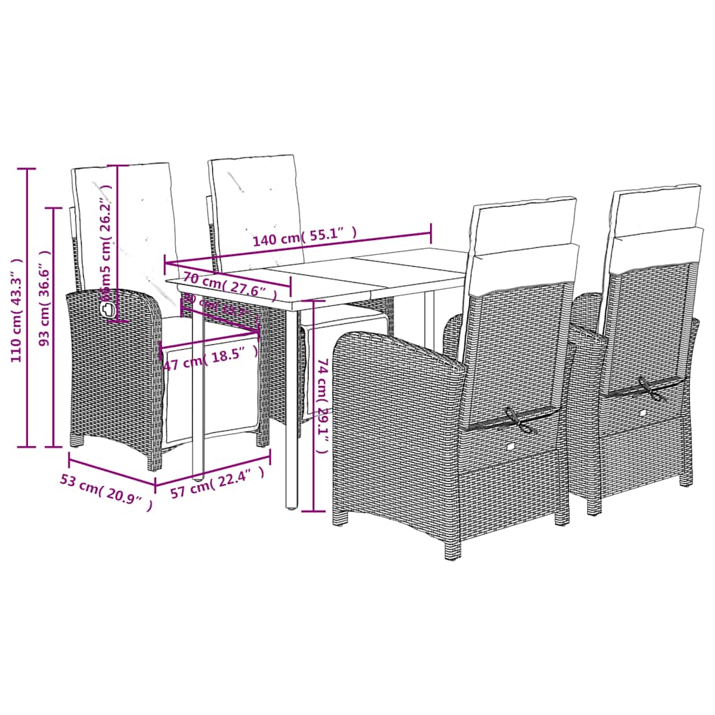 vidaXL 3-delige Bistroset met kussens poly rattan beige