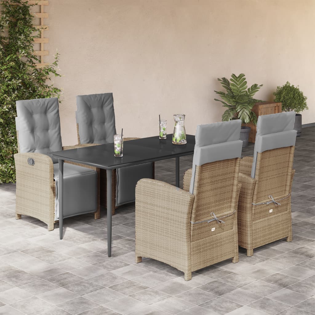 vidaXL 3-delige Bistroset met kussens poly rattan beige