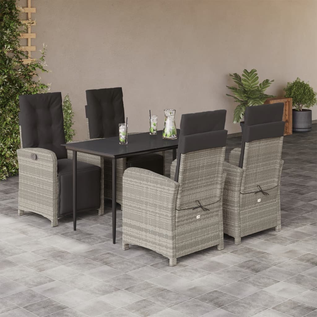 vidaXL 3-delige Bistroset met kussens poly rattan lichtgrijs