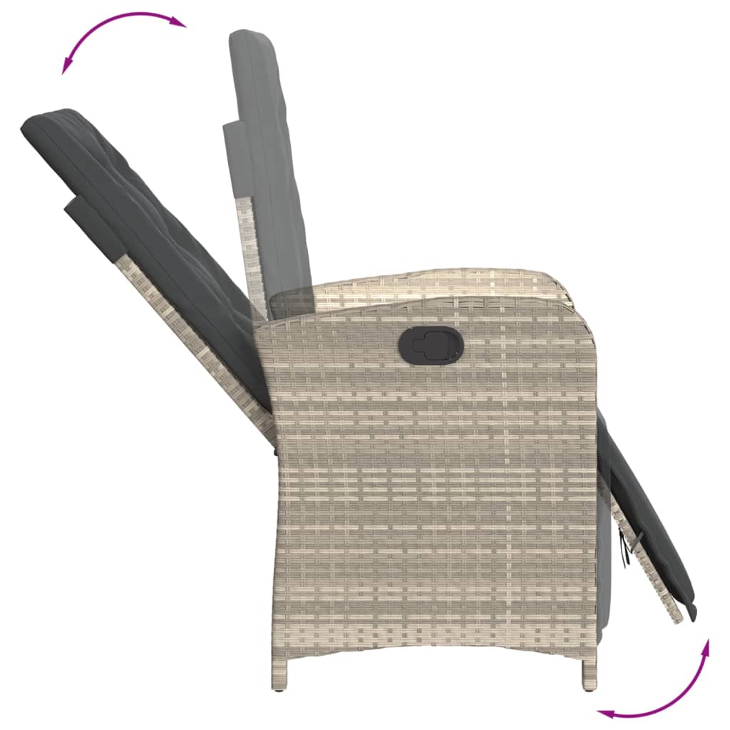 vidaXL 3-delige Bistroset met kussens poly rattan lichtgrijs