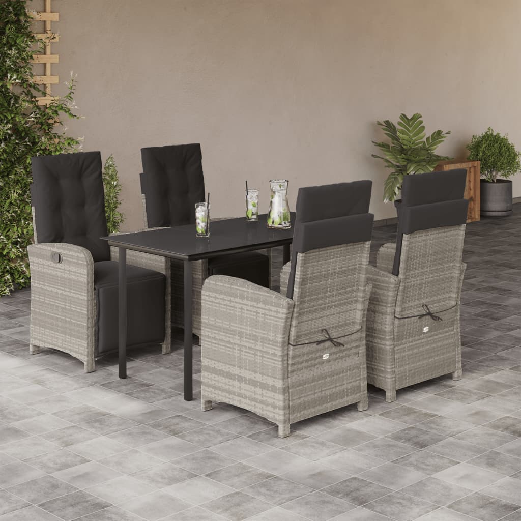 vidaXL 3-delige Bistroset met kussens poly rattan lichtgrijs