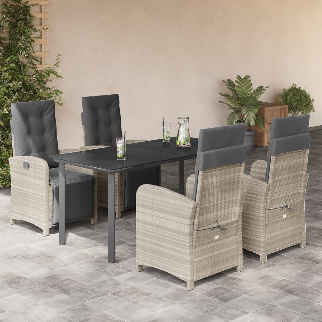 vidaXL 3-delige Bistroset met kussens poly rattan lichtgrijs