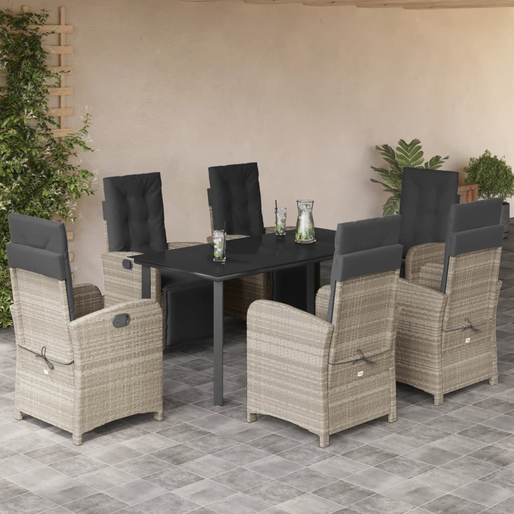 vidaXL 3-delige Bistroset met kussens poly rattan lichtgrijs