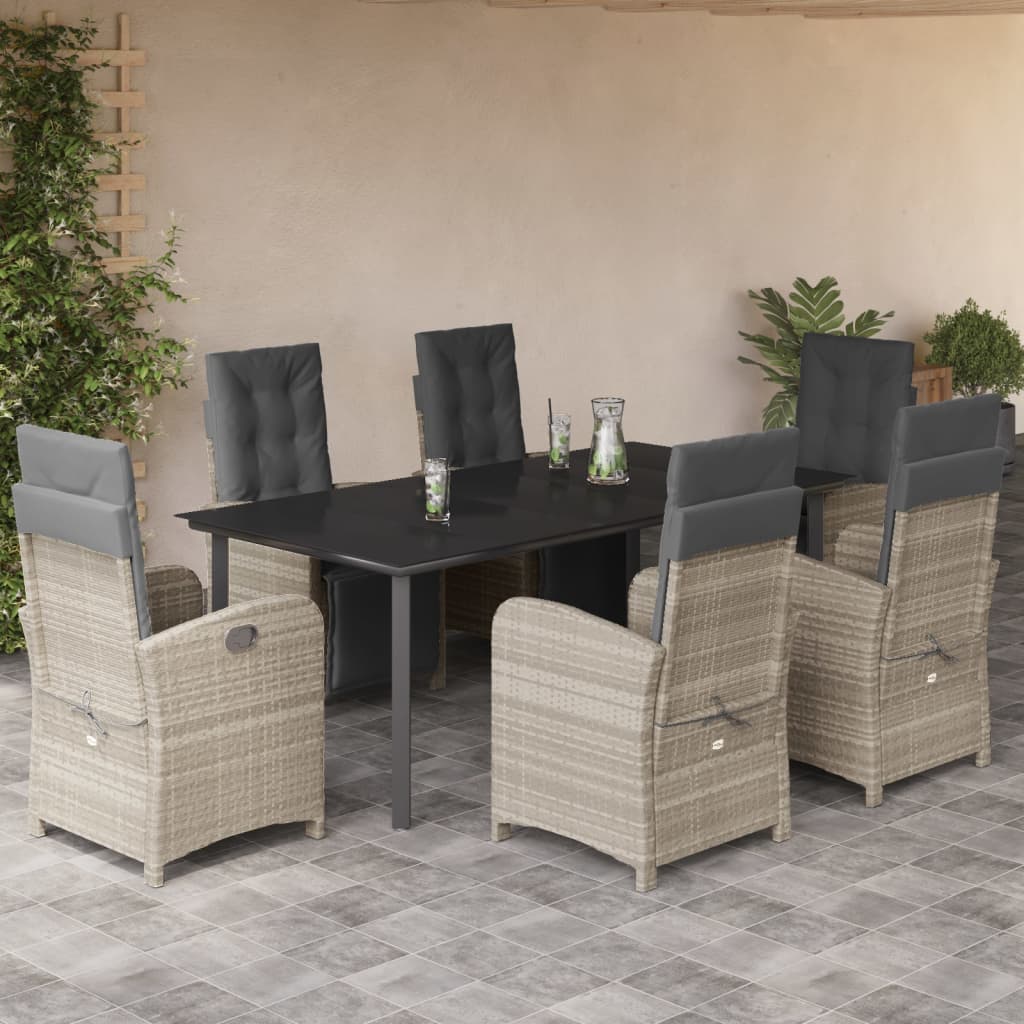 vidaXL 3-delige Bistroset met kussens poly rattan lichtgrijs
