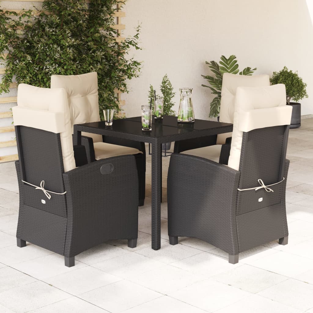 vidaXL 3-delige Tuinset met kussens poly rattan zwart